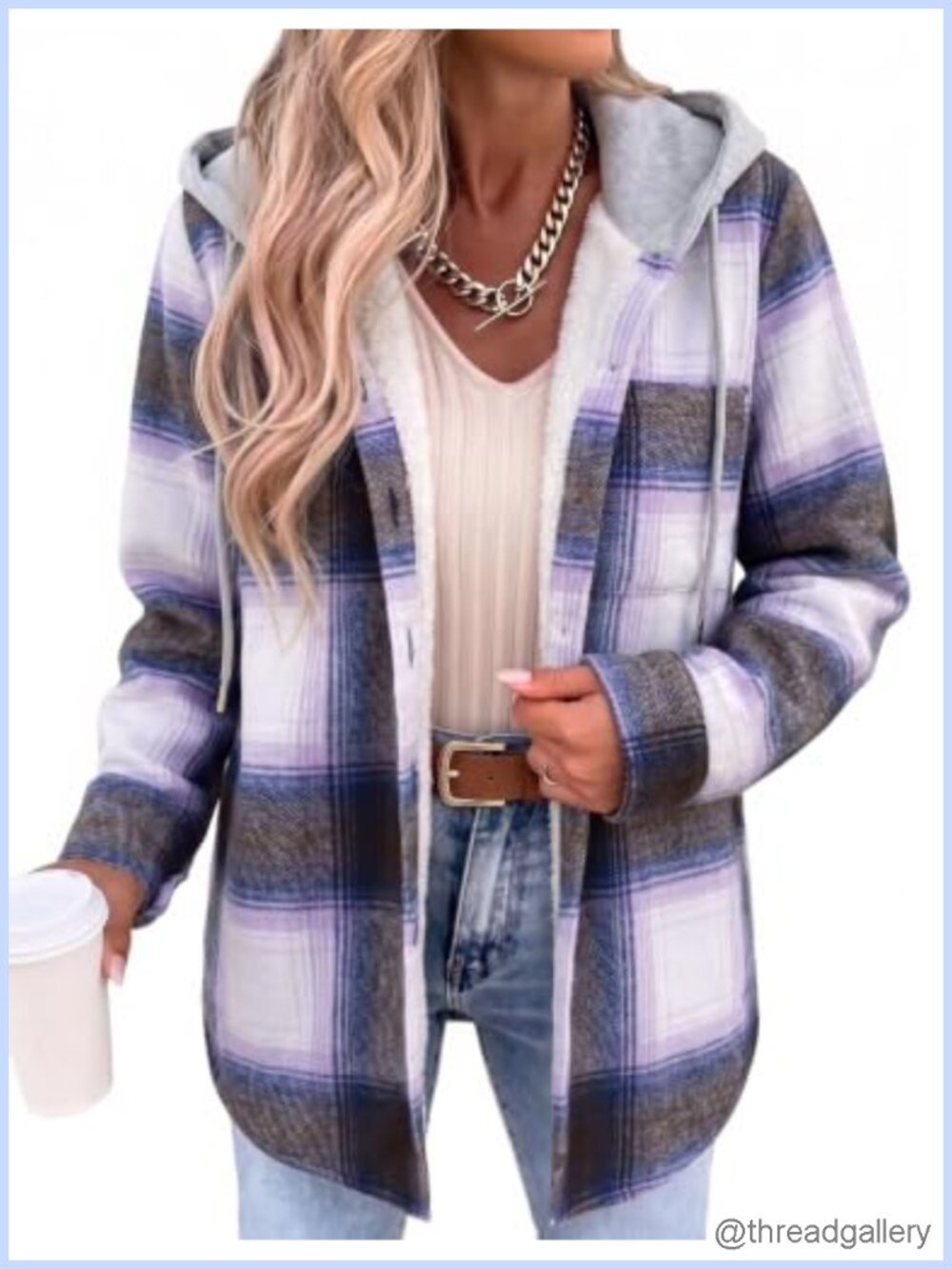 Zeagoo Women's Plaid Fleece Hooded Shacket Button Down Winter Coat Warm Jacket